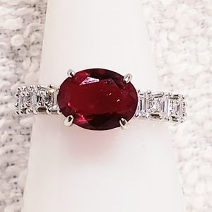 *BP #4668 "Danielle Ring" Lab Garnet Size 6 Rhodium Plated Ring BRAND NEW